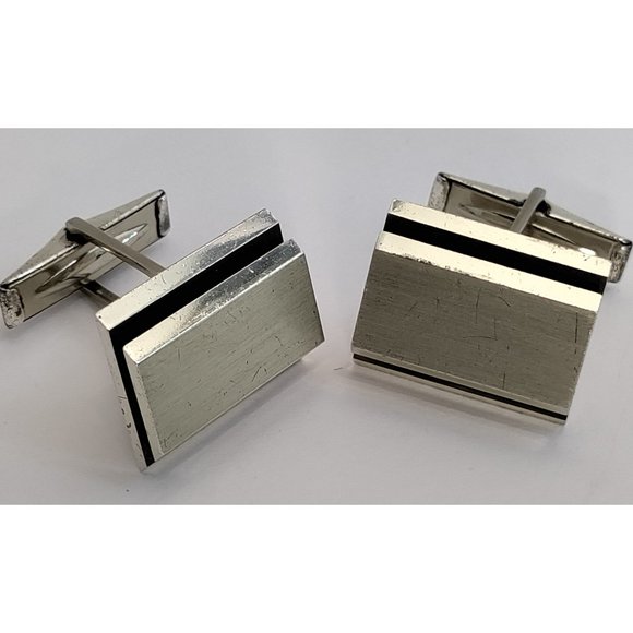 Vintage Mid Century Solid Sterling Silver Plaque Square Cufflinks